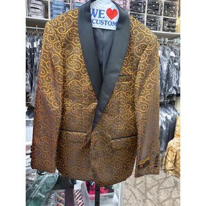 NWT Men's Alberto Nardoni Gold/Black swirl/rhinestone prom tuxedo dinner jacket